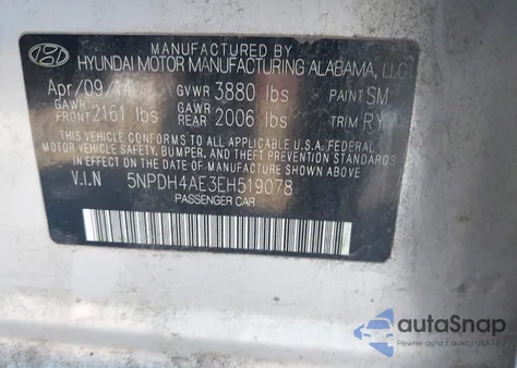 2014 Hyundai Elantra Limited from USA, damaged, VIN 5NPDH4AE3EH519078